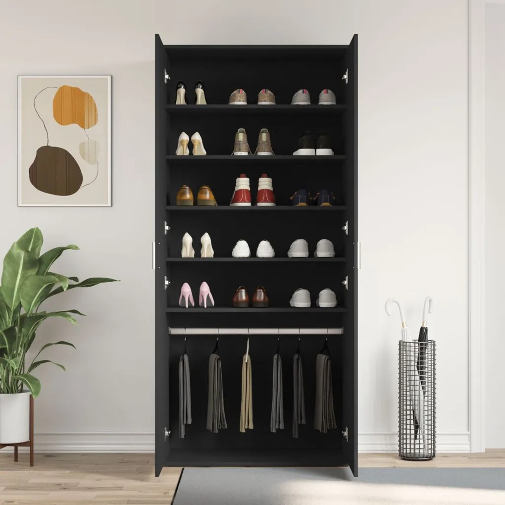 Fekete Cipőszekrény 80x39x180 cm Mérnöki Fa