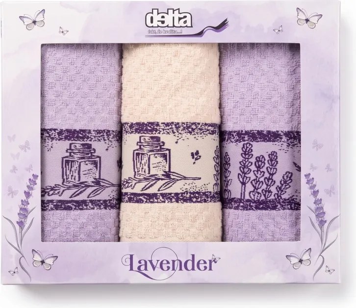 Lavender frottír konyharuha szett 3 db