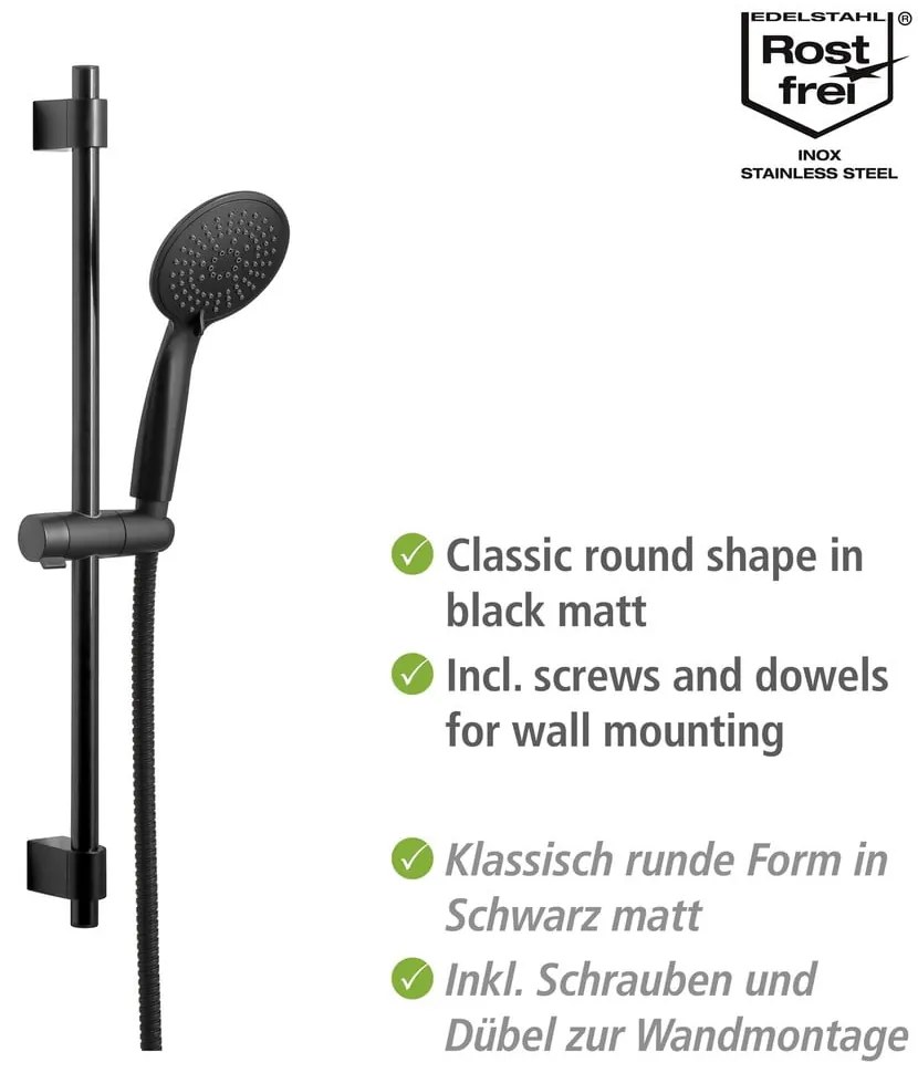 Fekete rozsdamentes acél zuhanyszett 66 cm Young – Wenko