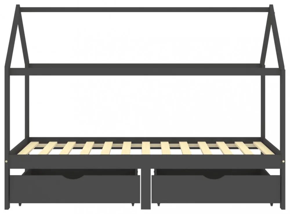 fiókos sötétszürke tömör fenyőfa gyerekágykeret 90 x 200 cm