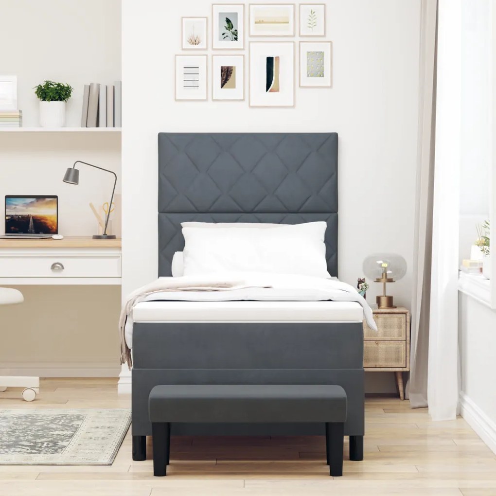 Boxspring ágy matraccal és paddal Sötétszürke 90x190 cm Bársonyos