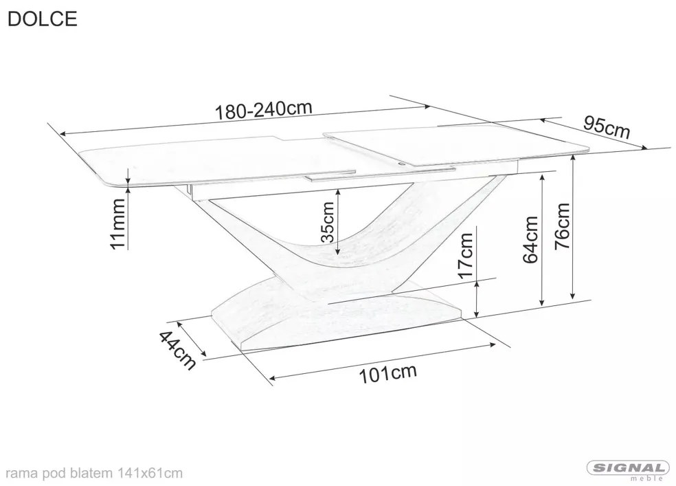 Dolce bővíthető kerámia étkezőasztal fehér/tölgy 180-240 cm