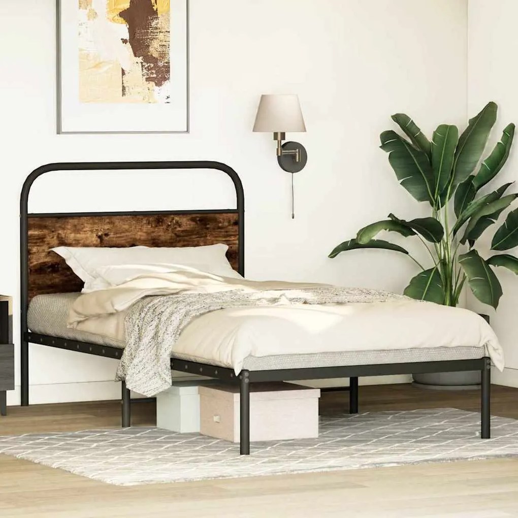 ágykeret matrac nélkül 107x203 cm füstölt tölgy fűrészelt fa