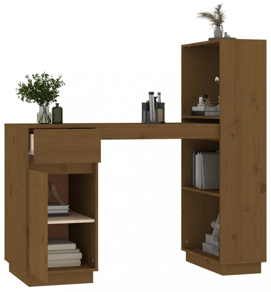 mézbarna tömör fenyőfa íróasztal 110x53x117 cm