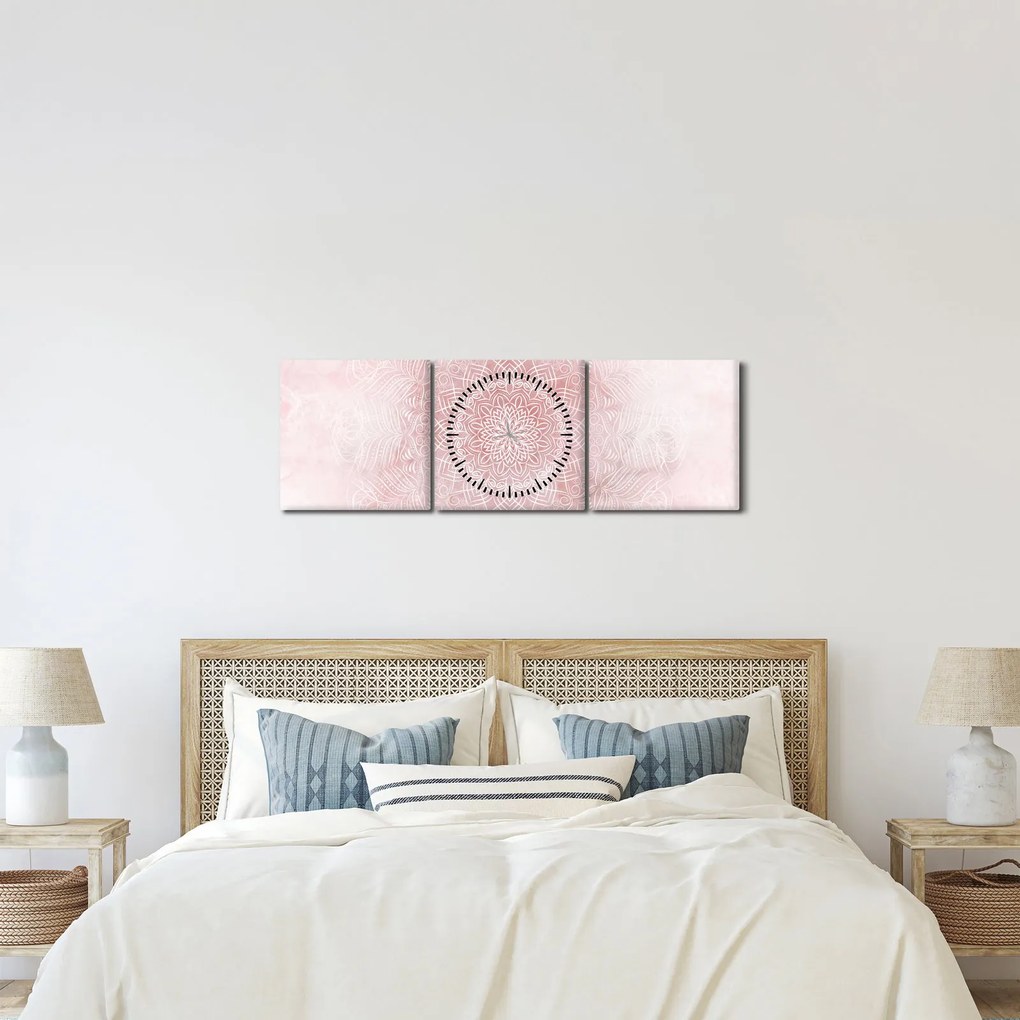 Kép - Rózsaszín mandala (órával) (90x30 cm)