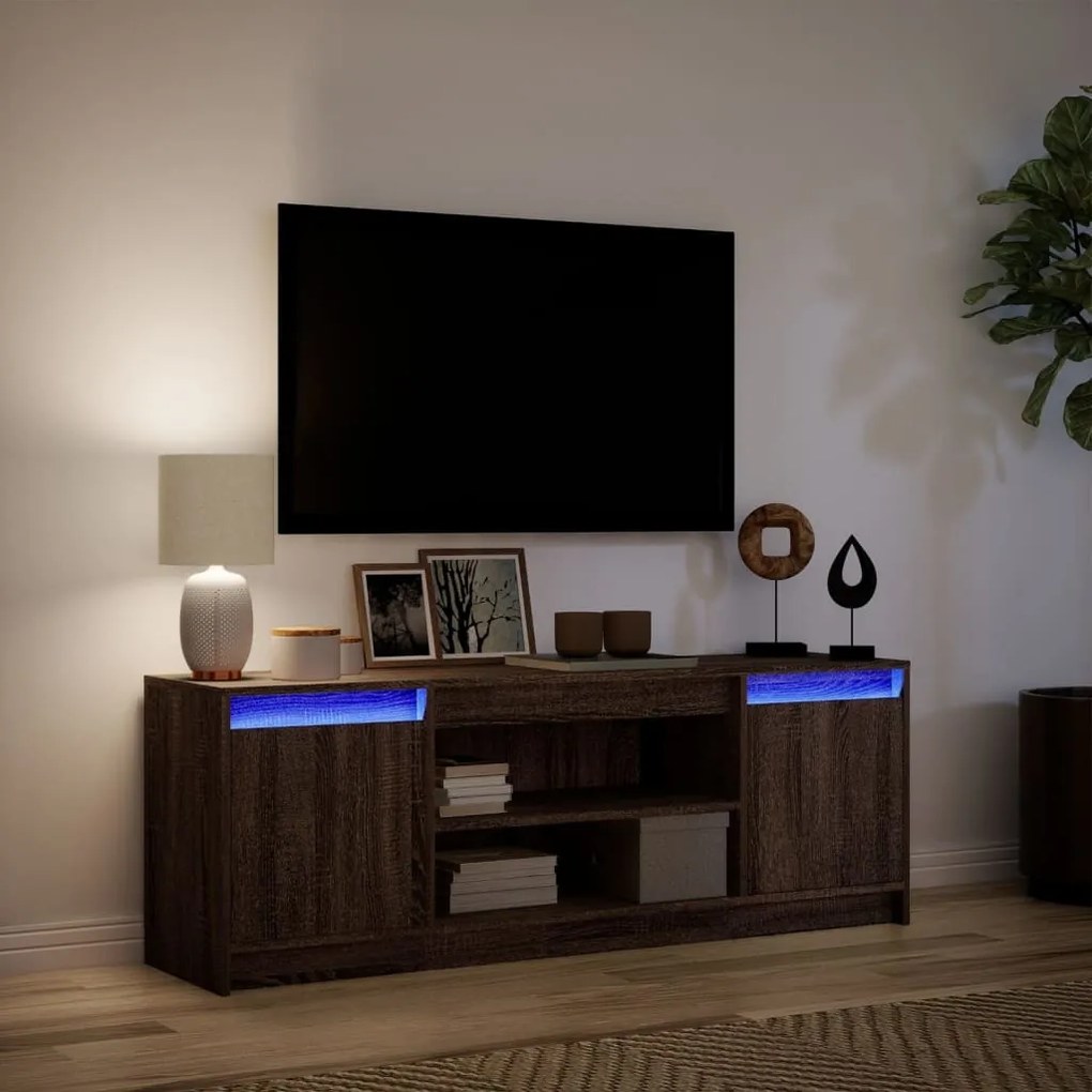 barna tölgy színű szerelt fa LED-es TV-szekrény 139,5x34x50 cm