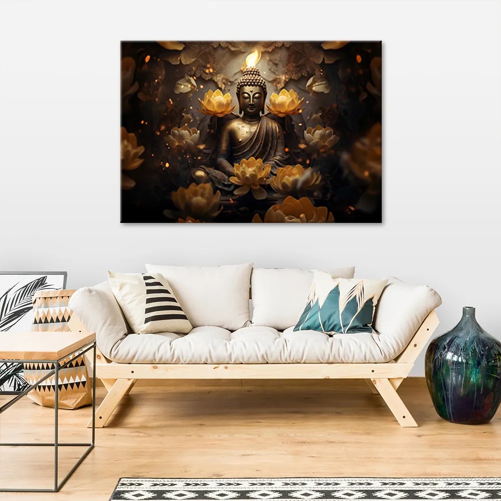 Gario Vászonkép Arany Buddha és lótuszvirág Méret: 120 x 80 cm