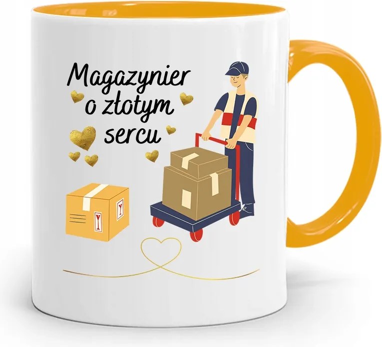 Sárga Bögre Arany Szívű Raktárosnak, fényképes nyomattal