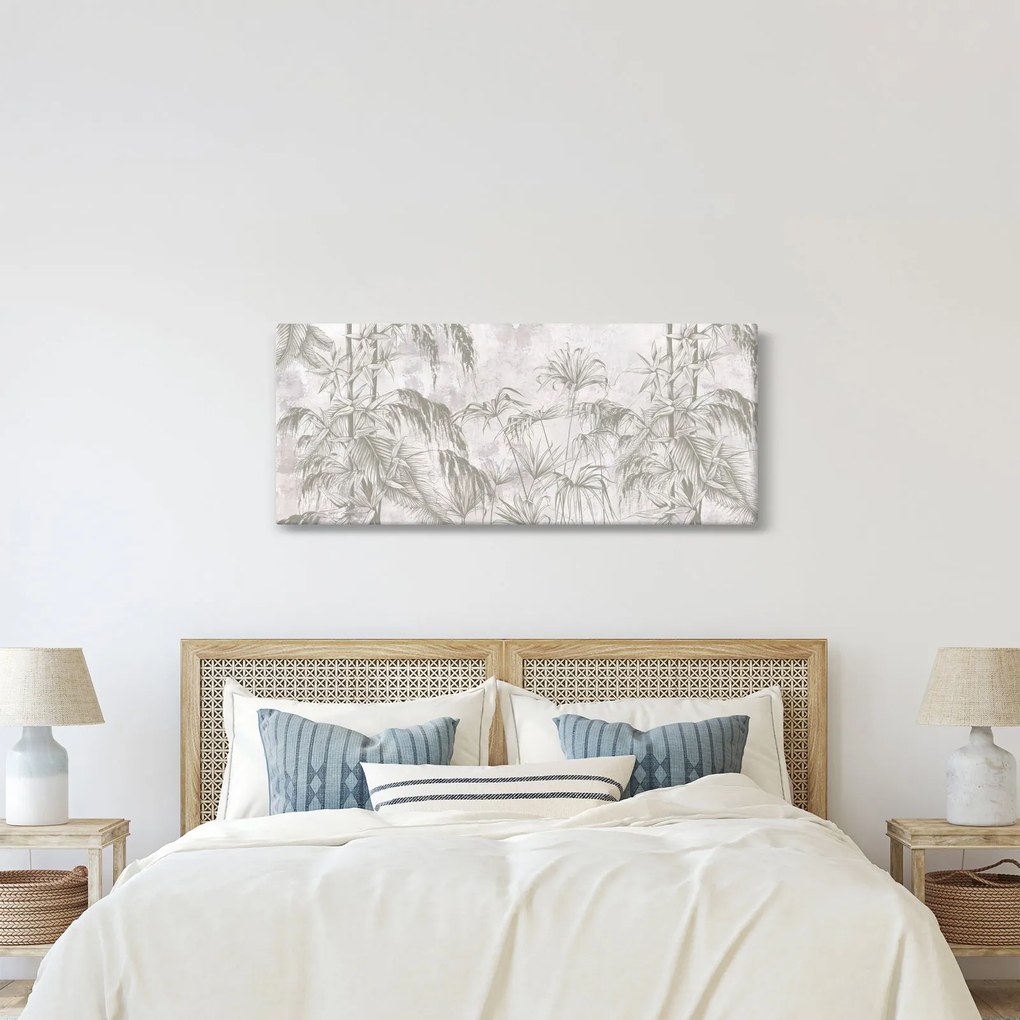 Kép - Trópusi növények a falon szürke színben (120x50 cm)