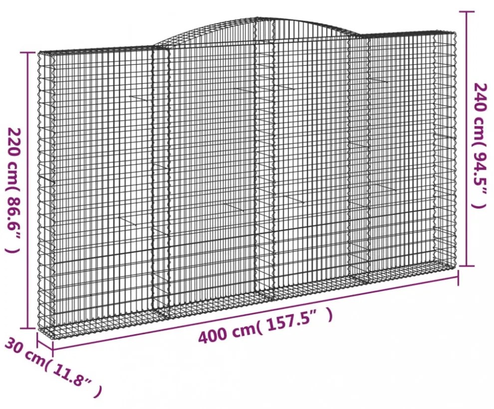 4 db íves horganyzott vas gabion kosár 400x30x220/240 cm