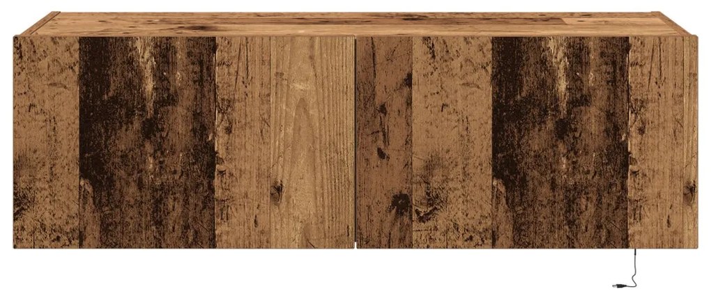 TV fali szekrény LED lámpákkal, régi fa 100x35x31 cm
