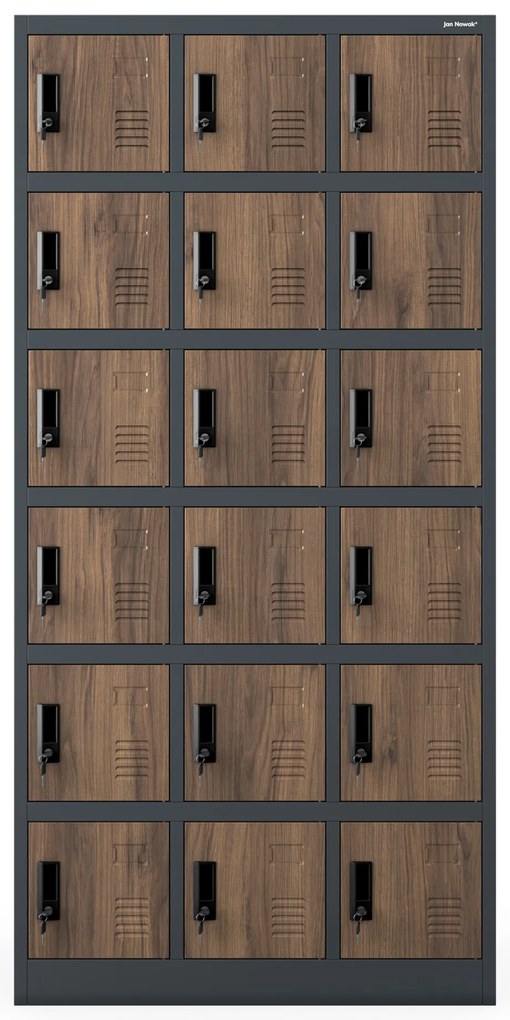 18 rekeszes személyzeti szekrény, antracit/dió, 900x1850x400 mm: KAROL Eco Design