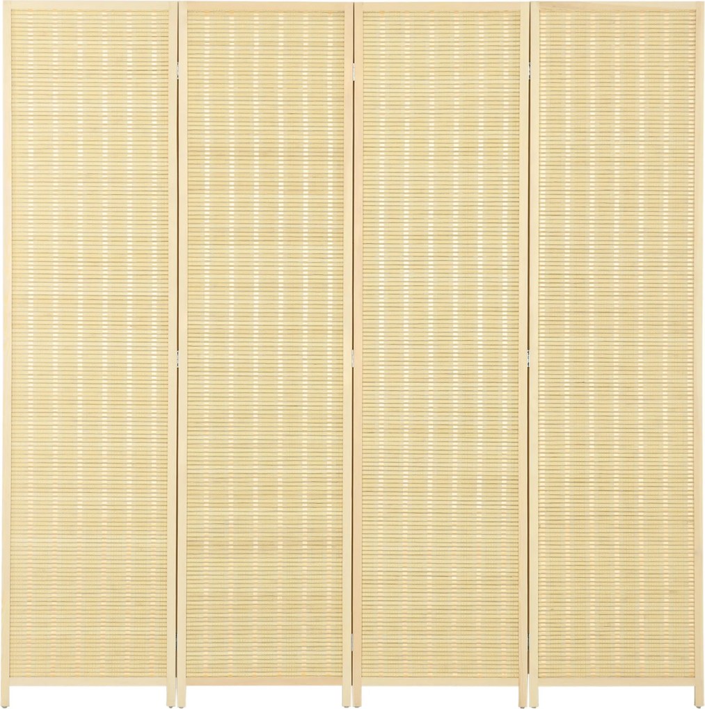 HOMCOM 4-paneles 180 x 180 cm-es Paraván, Bambusból készült, Összecsukható Zajcsökkentő Paraván a Nappaliba, Természetes | Aosom