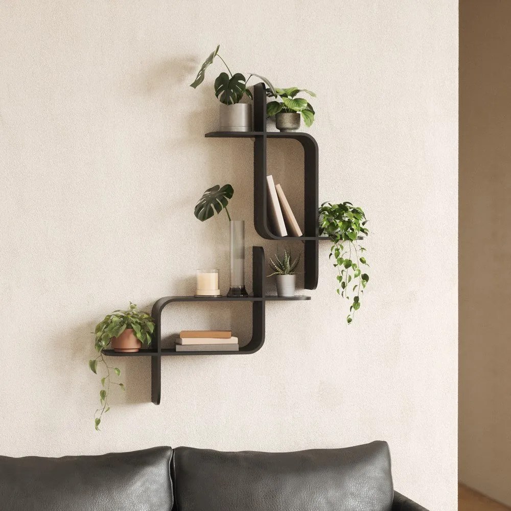 Fekete többszintes kaucsukfa fali polc 62 cm Montage – Umbra