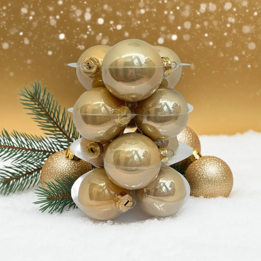 Champagne pezsgőszínű üveg karácsonyi gömb szett 12*6cm