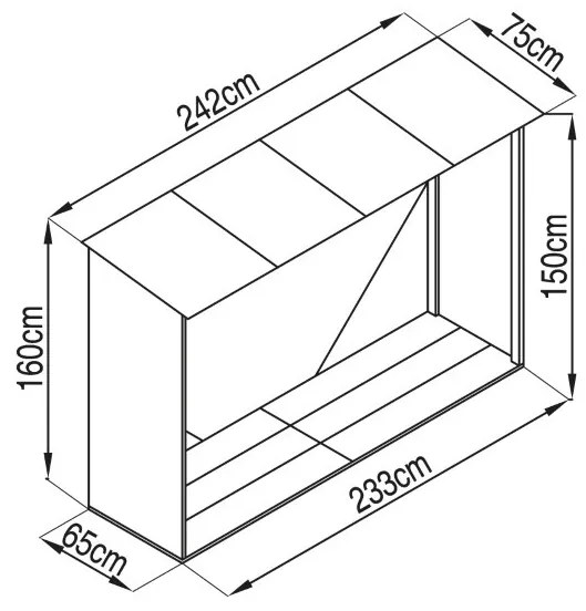 Tüzifa tároló 2,3m3, 242 x 75 cm, szürke, Penta G21