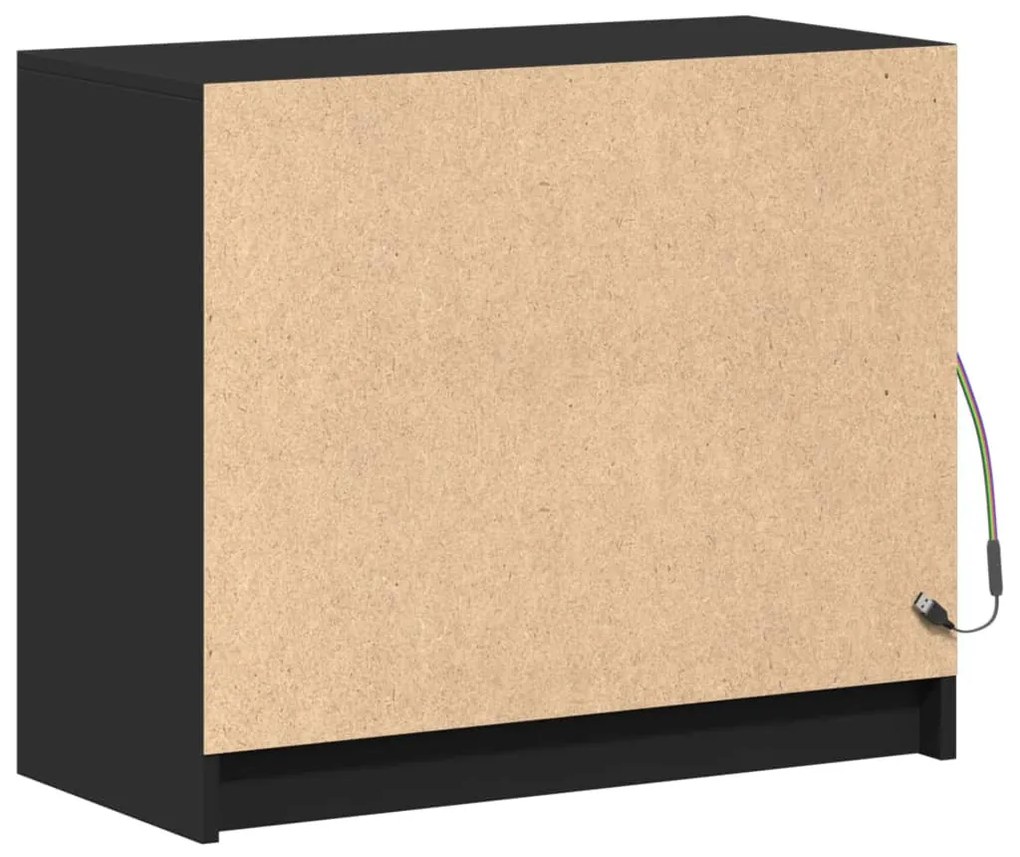 fekete szerelt fa tálalószekrény LED-del 72 x 34 x 61 cm