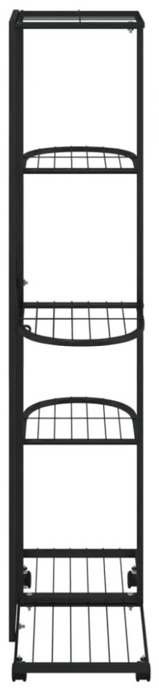 5-szintes fekete vas virágtartó állvány kerekekkel 44x23x100 cm
