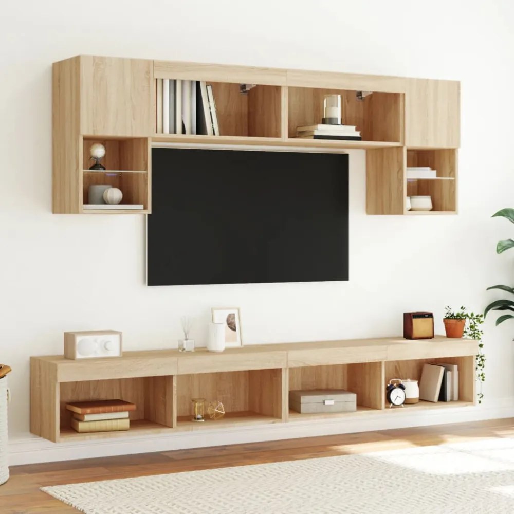 sonoma tölgy színű TV-szekrény LED-világítással 100x30x30 cm