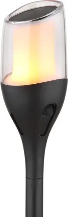 Globo 36704 Solar lámpa, műanyag fekete matt, műanyag átlátszó, műanyag fehér, nyomáskapcsoló, tűzhatás, akkumulátorral: AA 800mAh 1,2V, IP44, ø: 75mm, M: 645mm, 2 magasság lehetséges, 64,5 cm vagy 47 cm, tartozék:12x LED 0,2 W 3V, 1600K