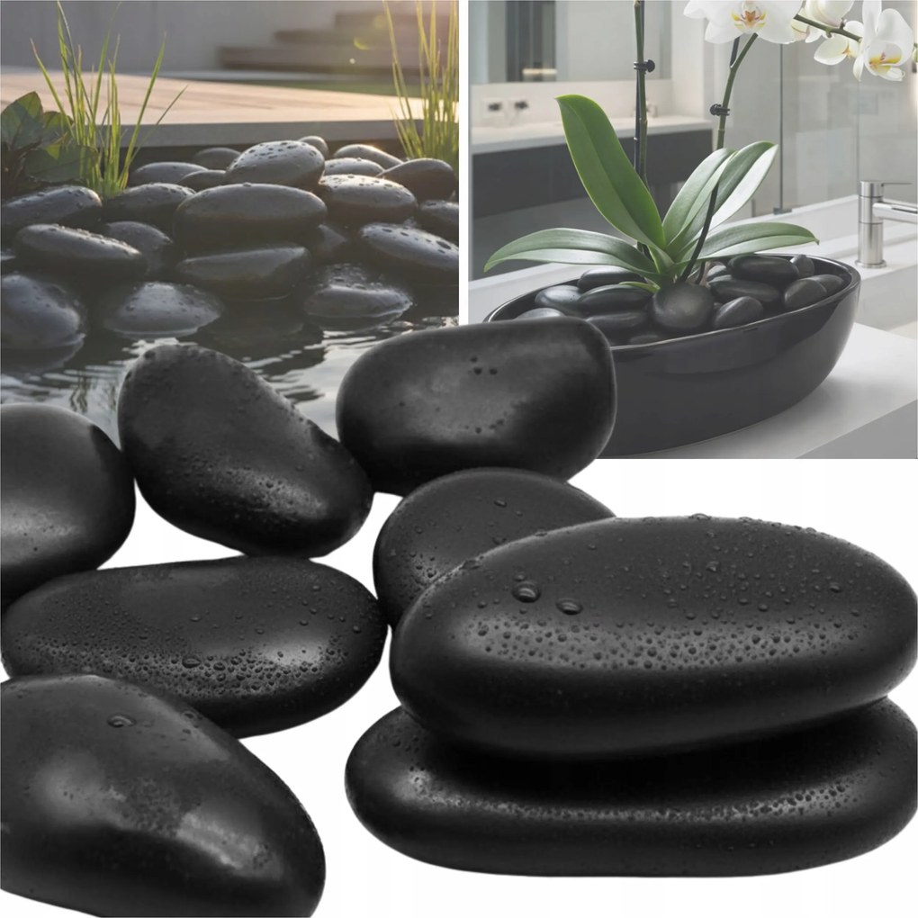 Fekete Gömbkő Polírozott Díszkő Kertdekoráció 1KG 5-8CM