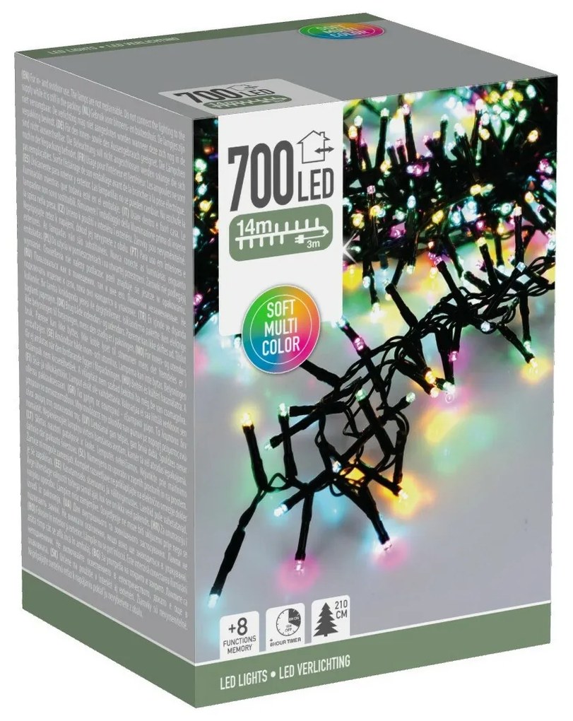 Macaron kültéri fényfüzér, 14 m, 700 LED, színek(zöld, narancs, kék, rózsaszín), időzítő, IP44, 14 m