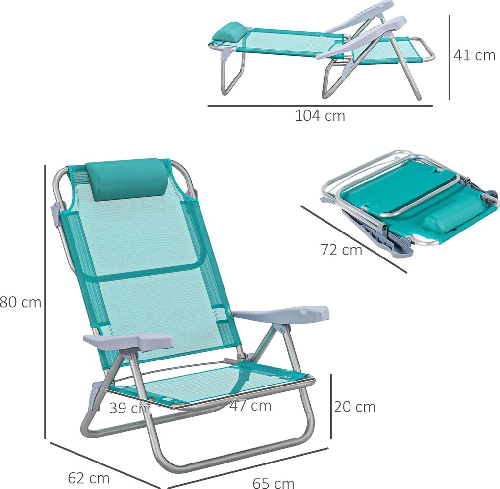 Outsunny 2 db-os összecsukható kerti szék - hordozható horgász szék kempingezéshez, 6 fokozatban állítható fekvő háttámla - alumínium, méret: 62L x 65