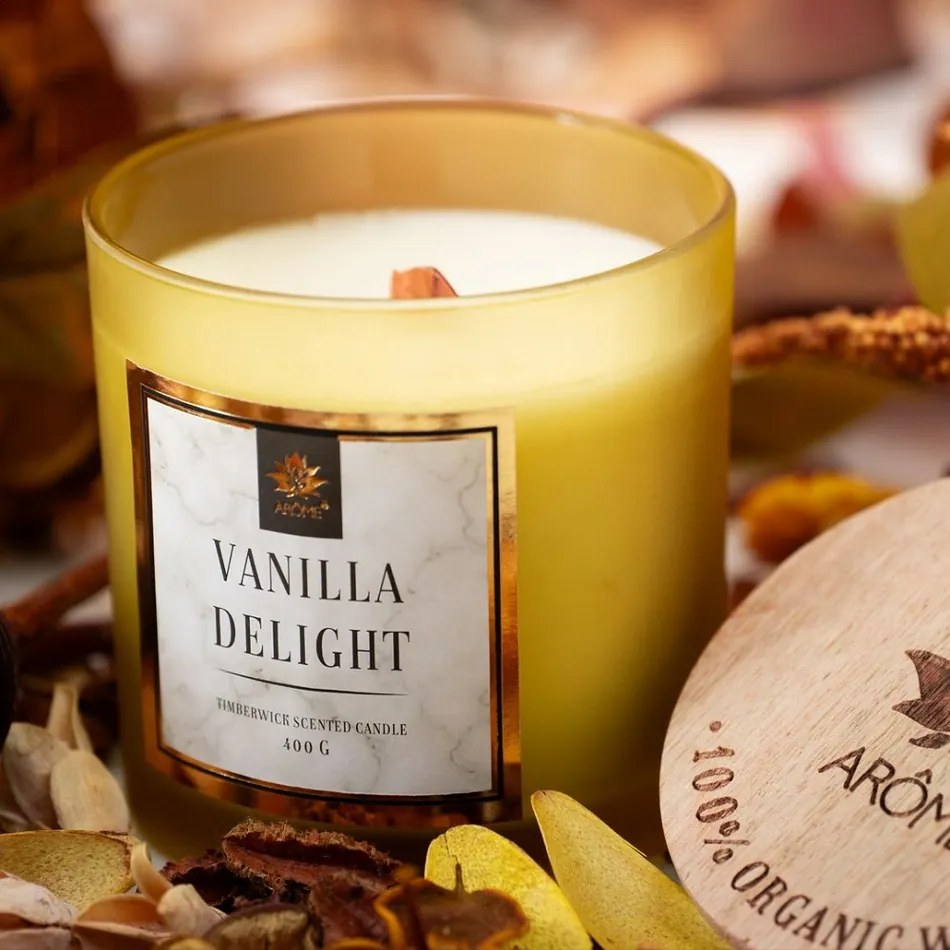 Arome Vanilla delight szója gyertya  400 g fa kanóccal és fedéllel