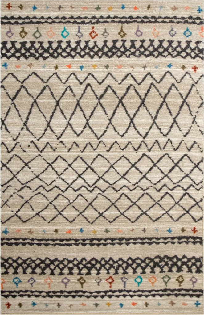 Csúszásgátló Szőnyeg Színes Puha Etnic Cikk-cakk Csíkos Bézs Krém 60x115 cm