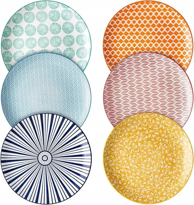 6 Db-os Étkészlet Lapos Színes Porcelán