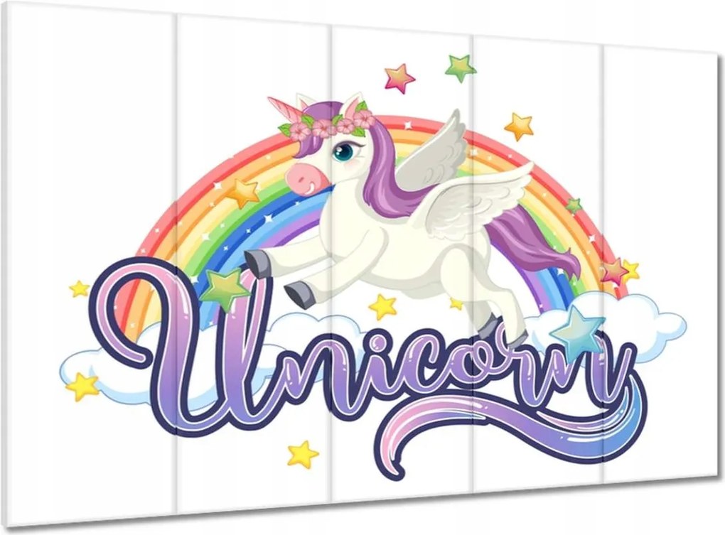 Vászonkép 100x70 Mosolygó unikornis és szivárvány