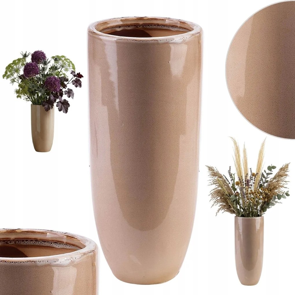 Kerámia Váza Bézs 25,5 CM Virágos Étkező Asztal Nappali Elegáns