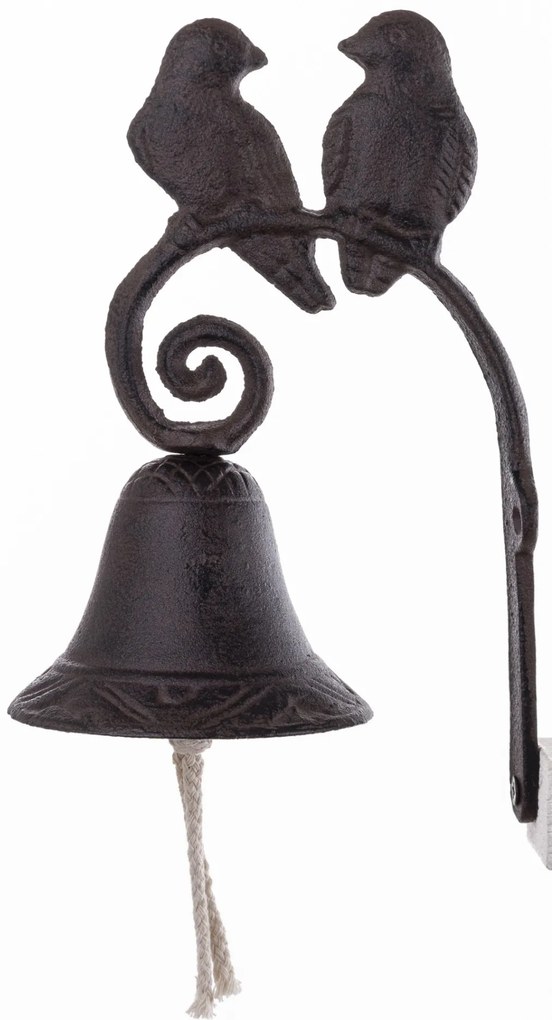 Öntöttvas fekete madárka pár fali kolomp jutakötéllel 28x15x10cm