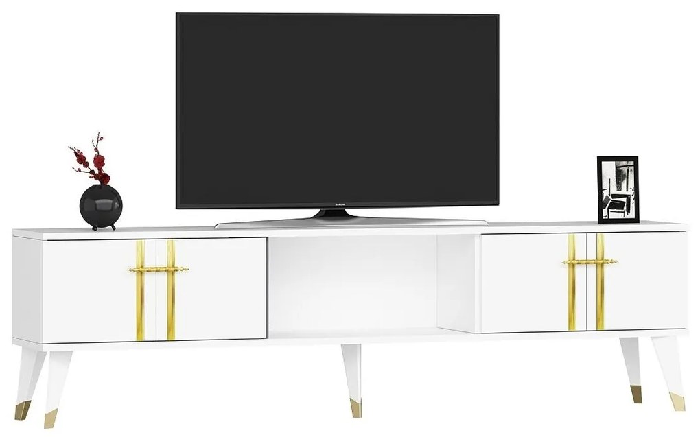 TV asztal/szekrény Pebine 2 (fehér + arany) . 1095307