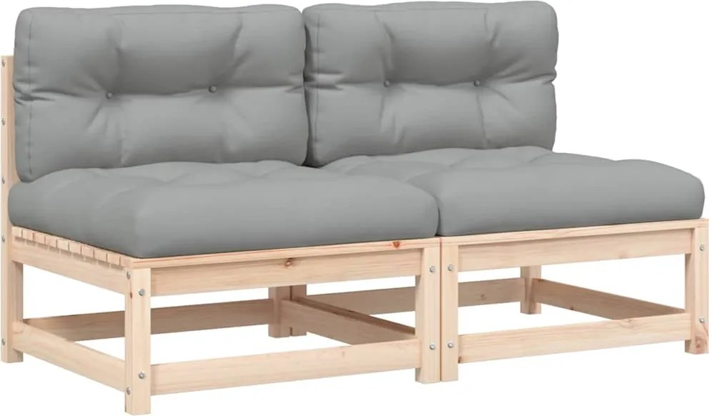 vidaXL 2 db tömör fenyőfa karfa nélküli kerti kanapé párnákkal