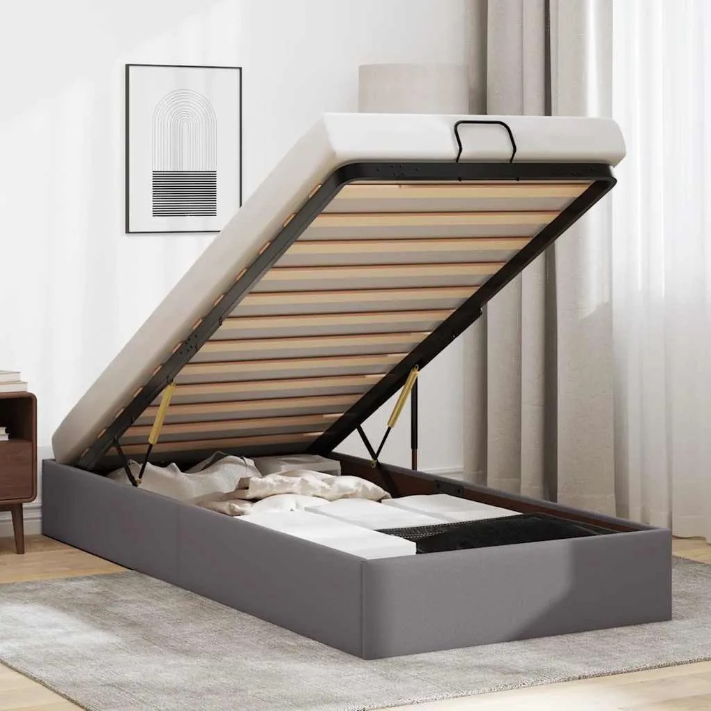 Ottomán ágykeret matrac nélkül szürke 90x190 cm műbőr