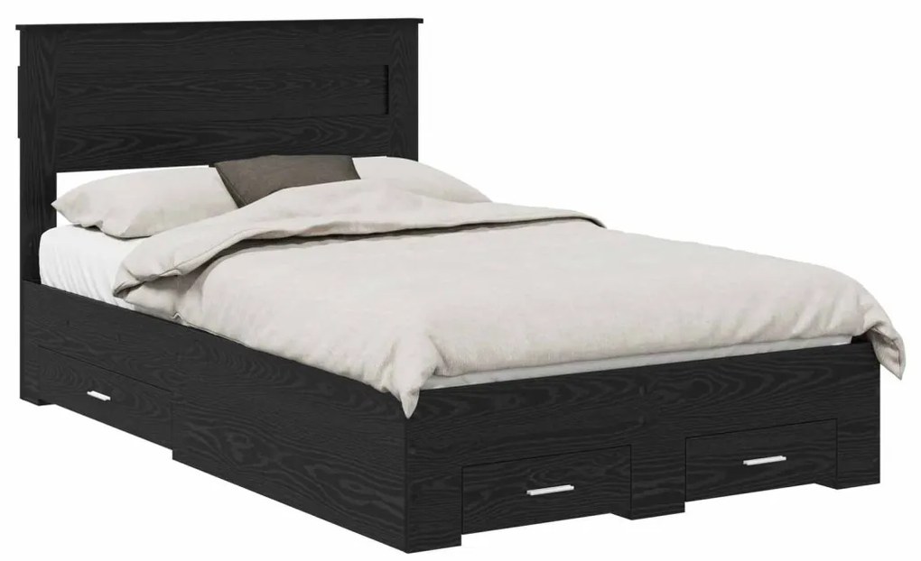vidaXL Ágykeret fejtámlával fiókkal Fekete tölgy 120 x 190 cm Faanyag
