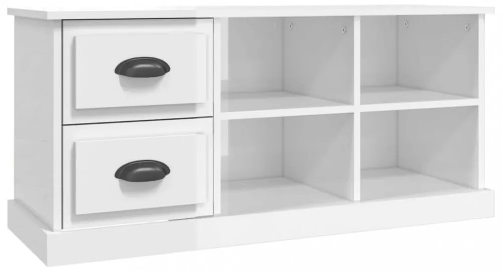 magasfényű fehér szerelt fa TV-szekrény 102 x 35,5 x 47,5 cm