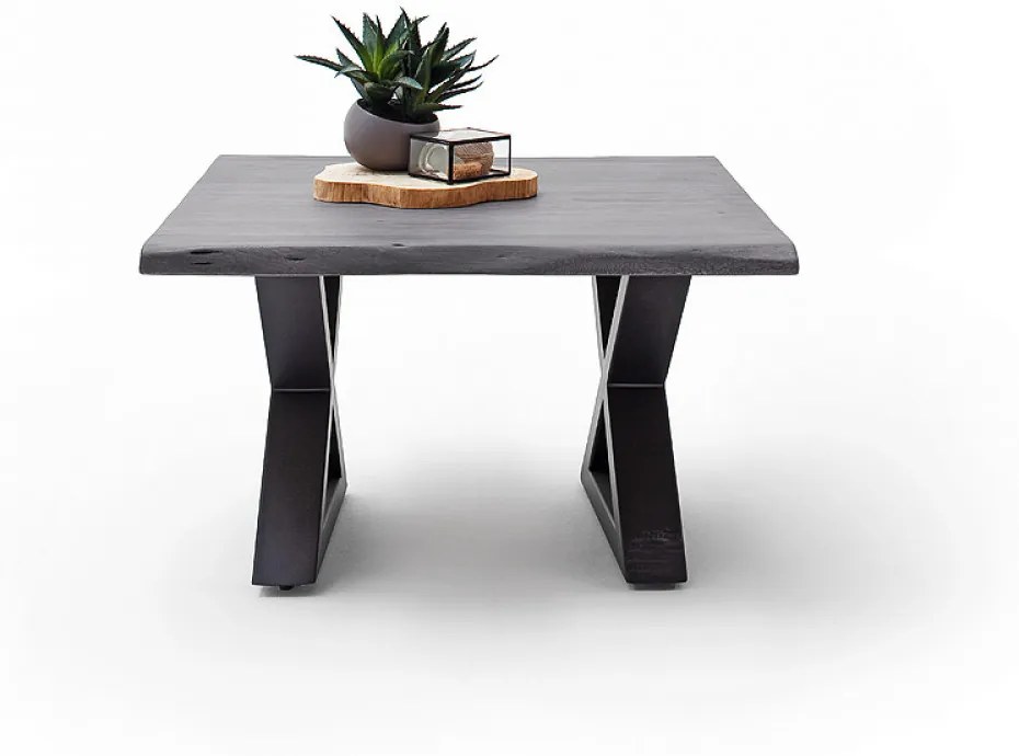 CARTAGENA dohányzó asztal akácfa 75x75cm - X alakú antracit szürke lábbal - Szürke