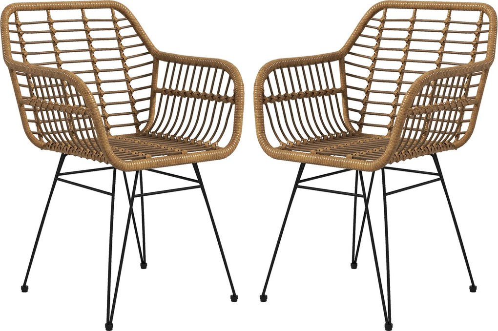 HOMCOM 2 db-os Étkezőszék Konyhai Szék Háttámlával, Szintetikus Rattan Hatás, Fotel Párnával, Nappali Szék, Acél Lábú Székek Étkezőasztalhoz, Világos