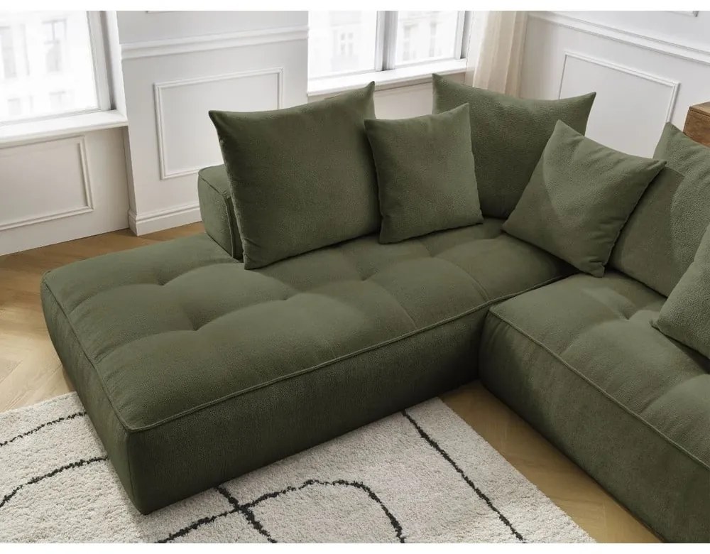 Zöld zsenília sarokkanapé (bal oldali-L alakú) Whesley – Bobochic Paris