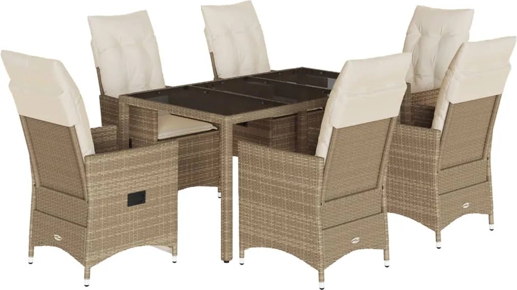 vidaXL 7 részes bézs polyrattan kerti étkezőgarnitúra párnákkal