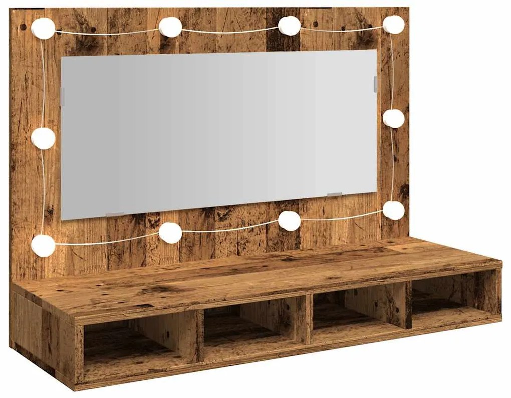 antik fa tükrös szekrény LED-ekkel 90x31,5x62 cm