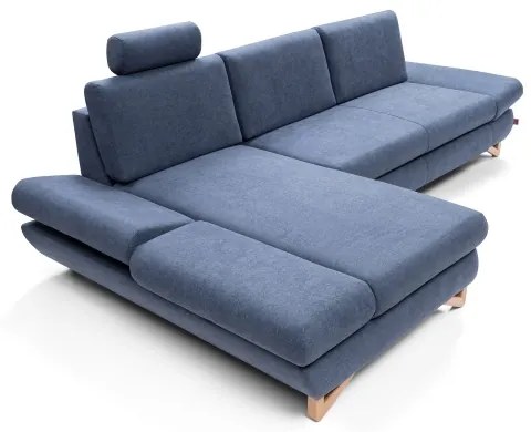 AVESTA ággyá nyitható kárpitozott L-alakú sarokkanapé tárolóval, balos, kék