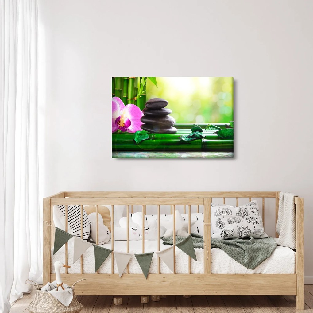 Kép a masszázs kövek és orchideák a vízen (90x60 cm)