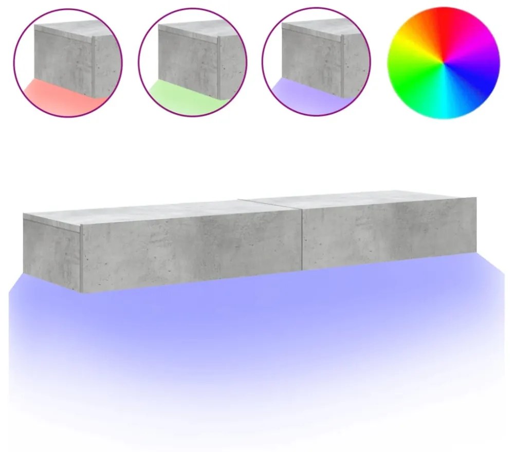 2 db betonszürke TV-szekrény LED-lámpákkal 60x35x15,5 cm