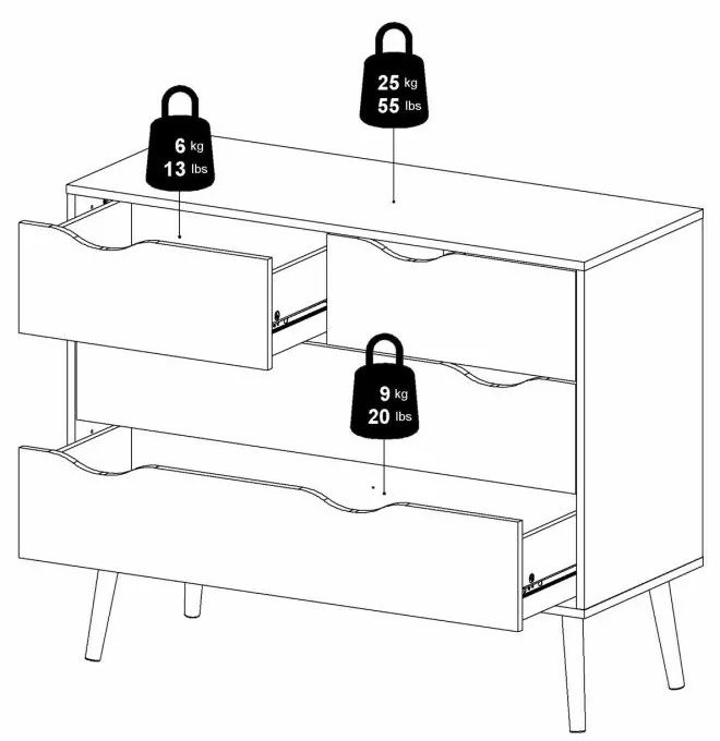 Fehér komód OSLO 75395 4 fiókkal