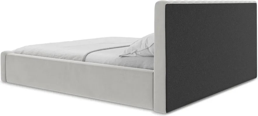 Ezüstszínű kárpitozott ágyneműtartós franciaágy ágyráccsal 180x200 cm Lemi – Makamii