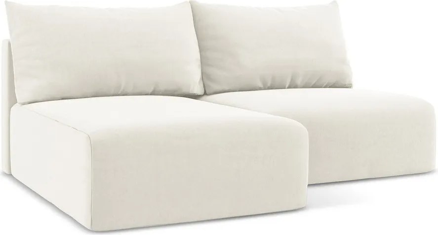 Krémszínű bársony kinyitható-tárolóhelyes sarokkanapé (bal oldali-heverő résszel) Kalena – Makamii