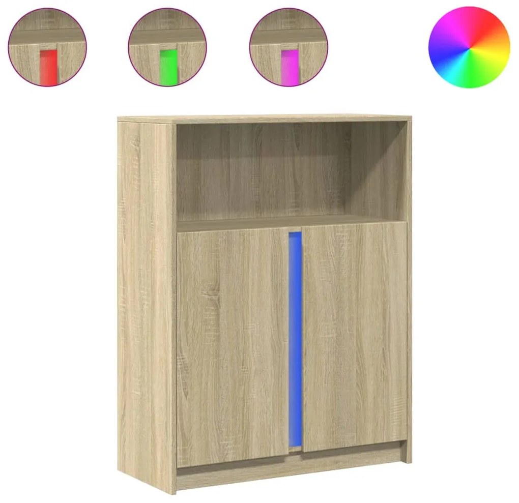 Sonoma tölgy szerelt fa tálalószekrény LED-del 77 x 34 x 100 cm